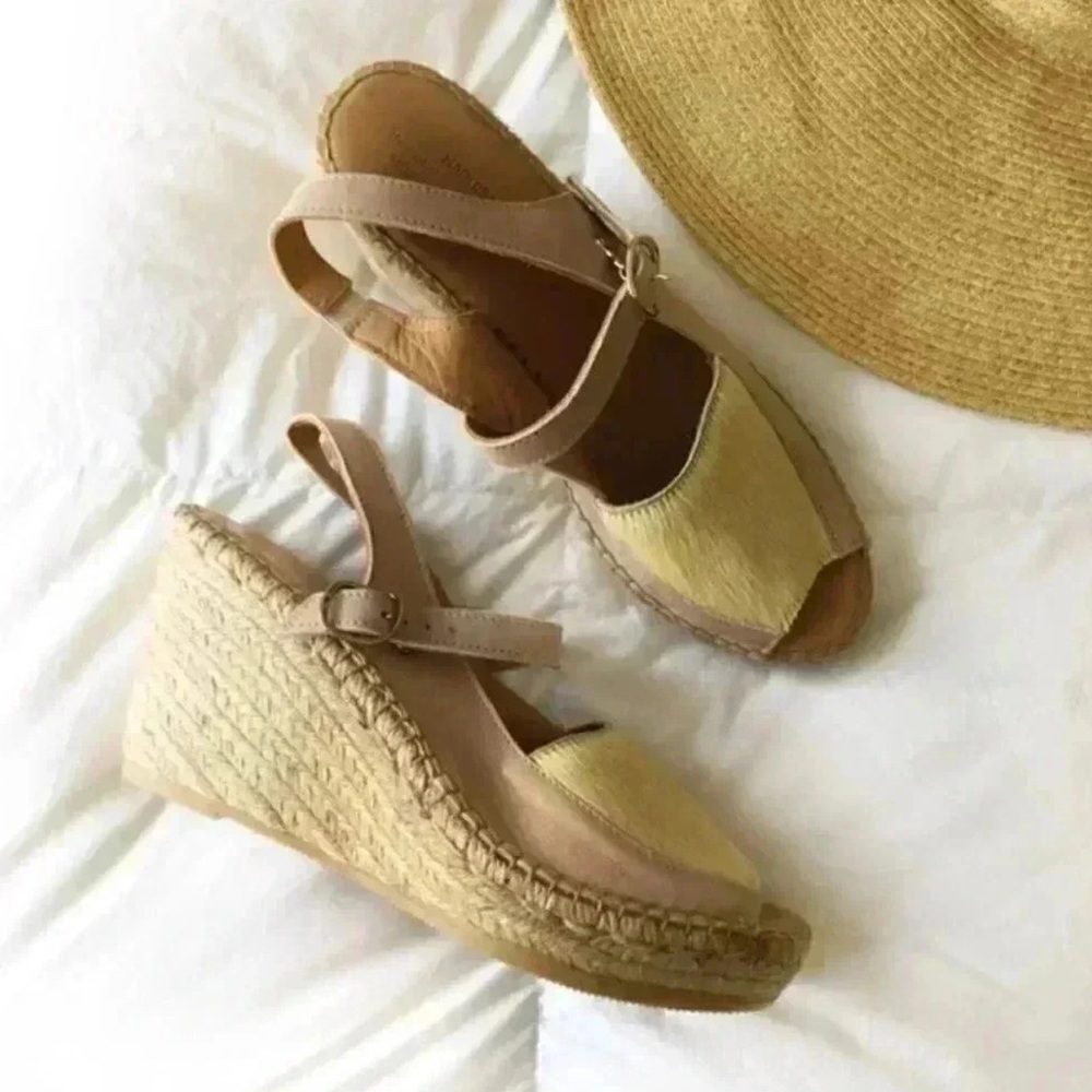 Anthropologie Naguisa Ruca Wedge Espadrilles Yellow Tan size 7